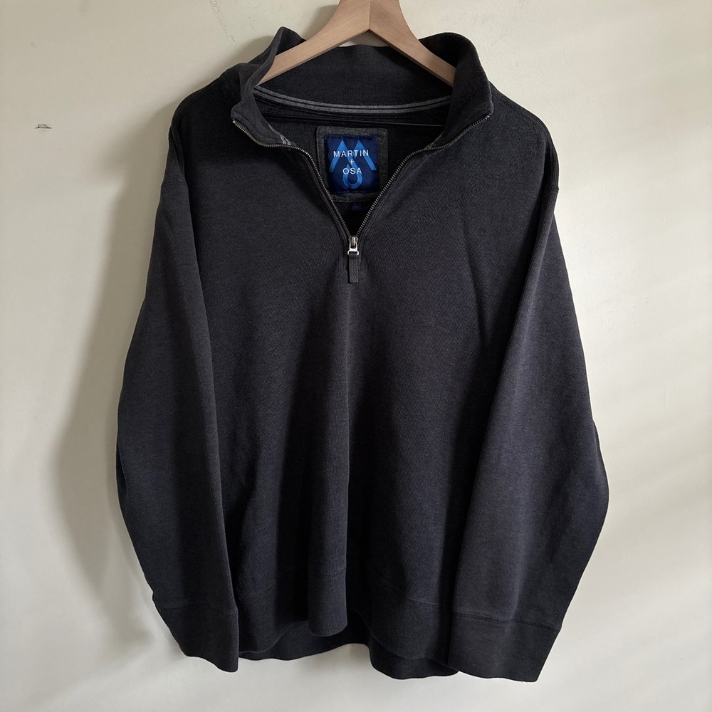 Martin + Osa Mens XL Charcoal Gray Quarter Zip Pullover Sweater Knit Mock Neck